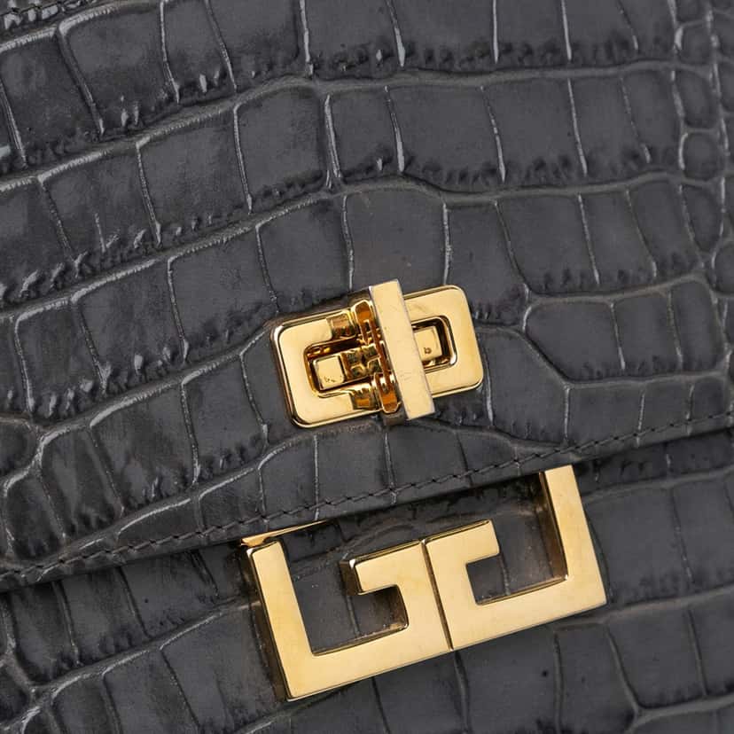Givenchy Medium Croc Embossed Eden Crossbody Grey Leather Good condition - Box View