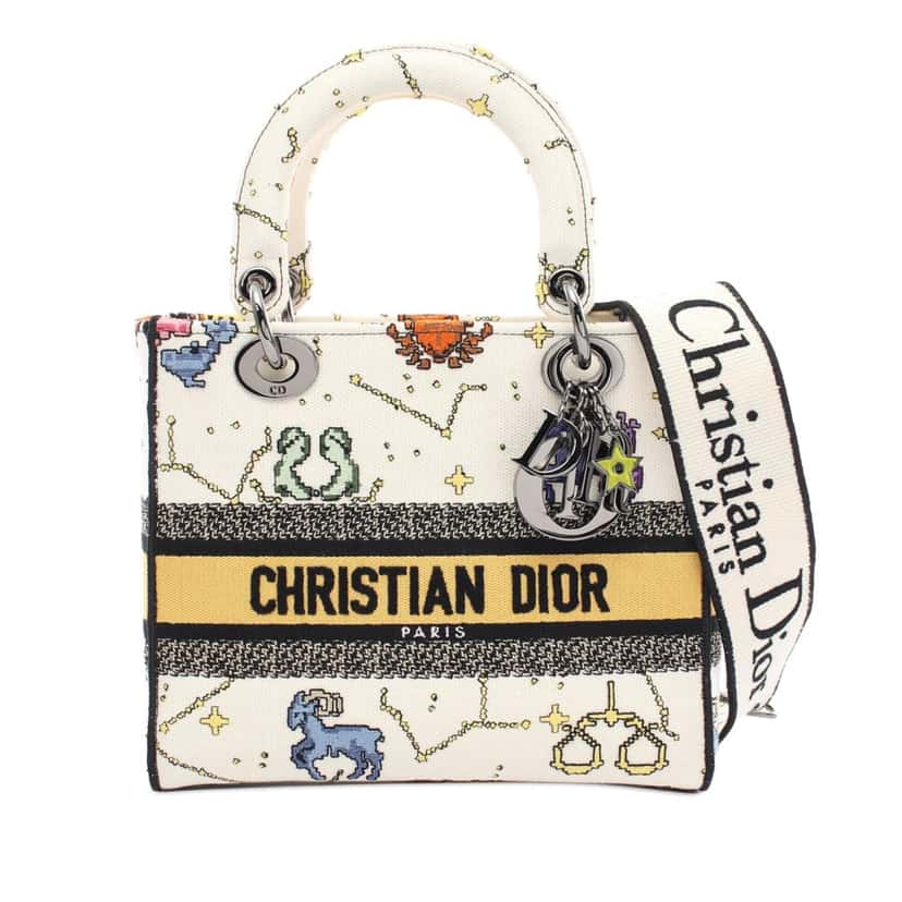 Dior Medium Embroidered Canvas Pixel Zodiac Lady D Lite White Canvas Good condition - Front View