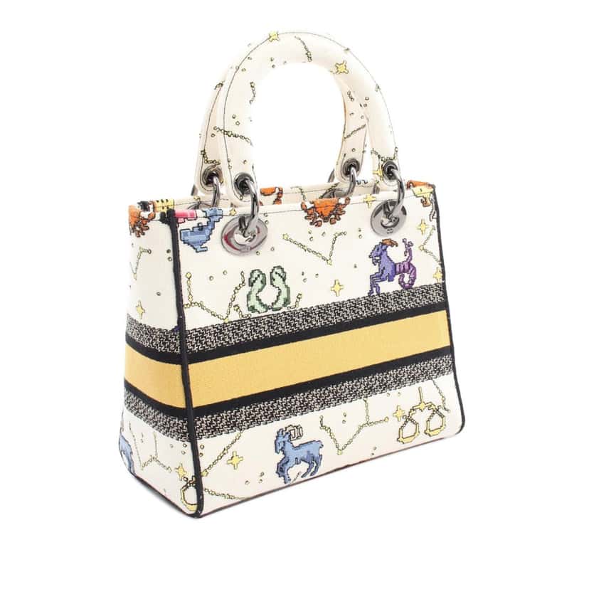 Dior Medium Embroidered Canvas Pixel Zodiac Lady D Lite White Canvas Good condition - Back View