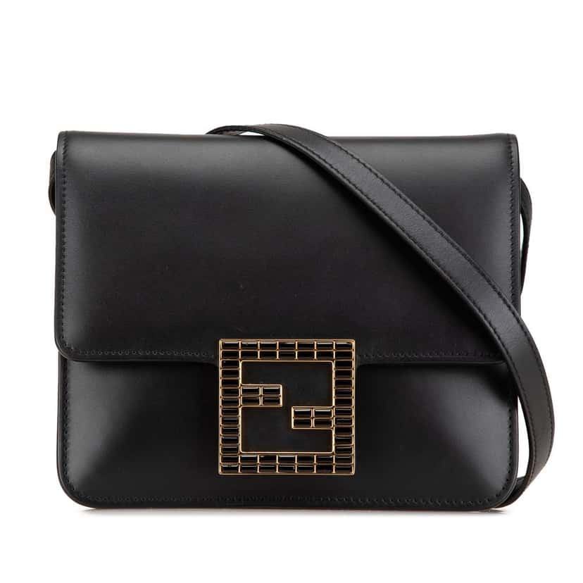 Fendi Leather Crystal Fab Crossbody Black Leather Good condition - Front View