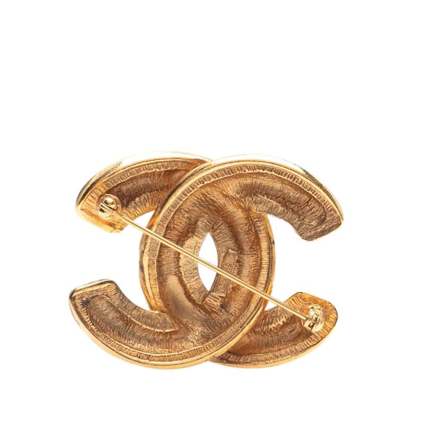 Chanel Gold Plated CC Quilted Brooch Gold Metal Good condition - Back View