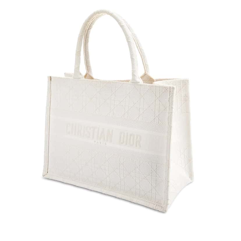 Dior Medium Cannage Book Tote White Canvas Good condition - Back View