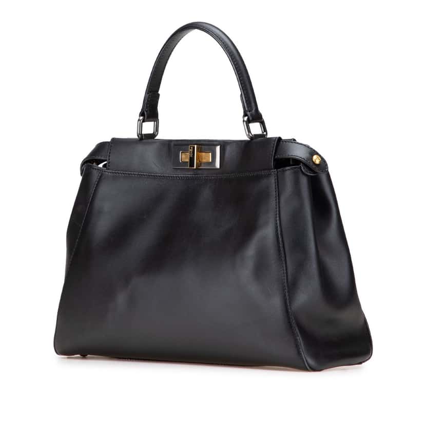 Fendi Medium Shiny Nappa Peekaboo Iconic Satchel Black Leather Good condition - Back View