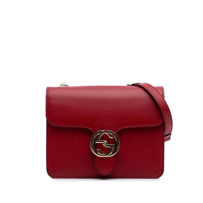 Gucci Small Dollar Calfskin Interlocking G Crossbody Red Leather Good condition - Front View