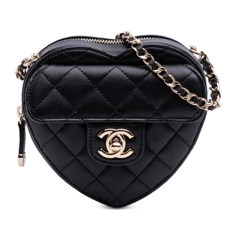 Chanel Mini Lambskin CC in Love Heart Crossbody Black Leather Good condition - Front View