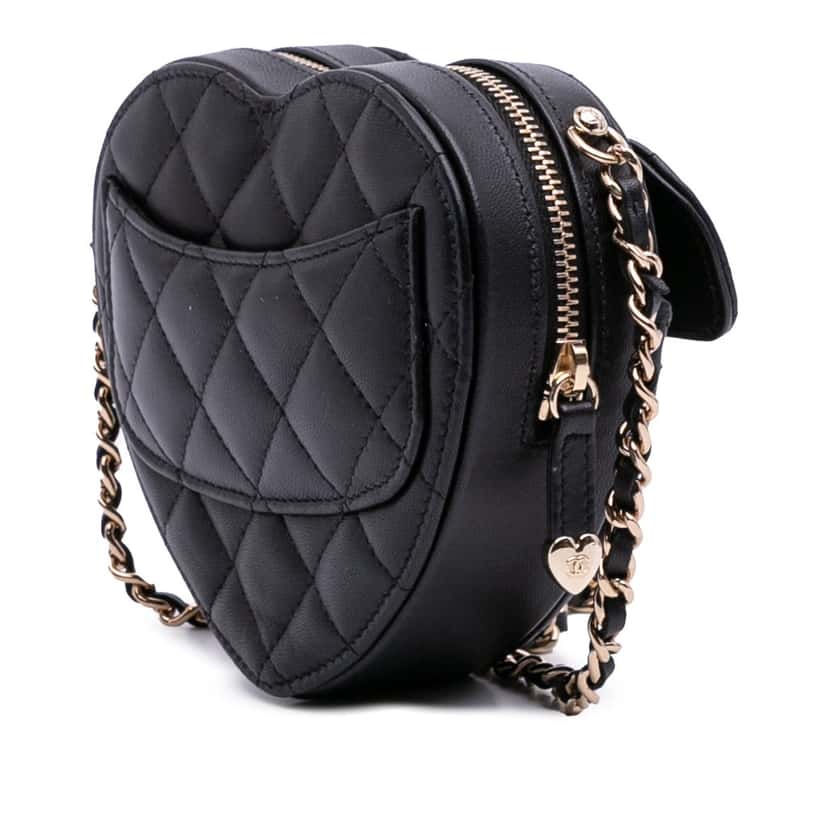 Chanel Mini Lambskin CC in Love Heart Crossbody Black Leather Good condition - Back View
