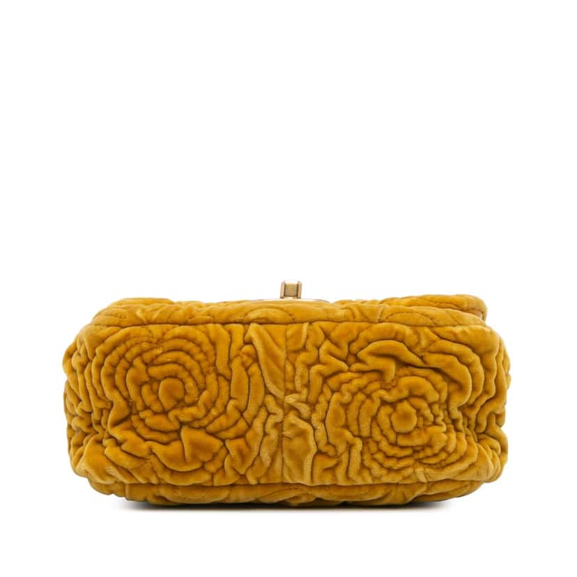 Chanel Mini Square Velvet Camellia Embossed Flap Yellow Velvet Good condition - Inside View