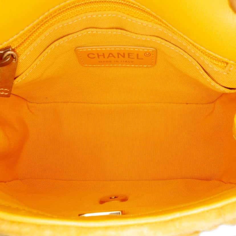Chanel Mini Square Velvet Camellia Embossed Flap Yellow Velvet Good condition - Model View