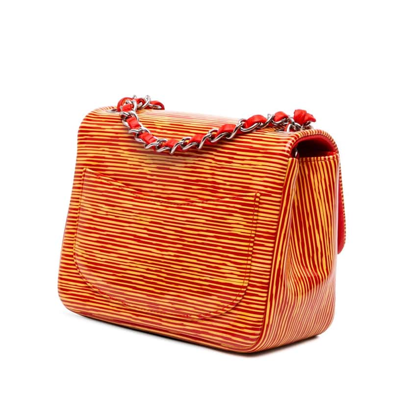 Chanel Mini Square Classic Patent Striped Single Flap Orange Leather Good condition - Back View