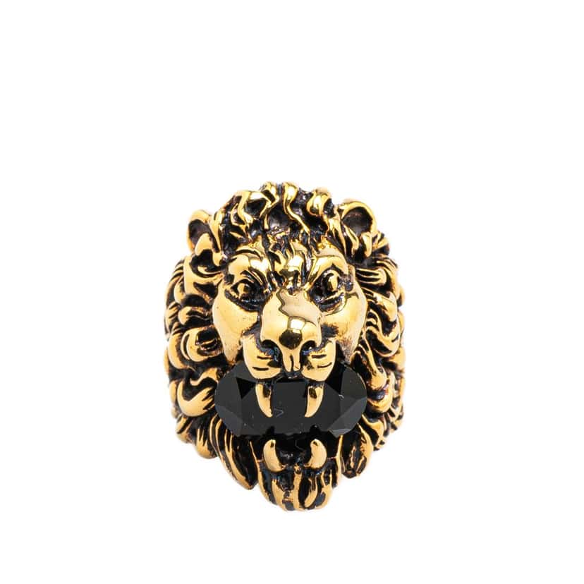 Gucci Gold Plated Lion Head Ring Gold Metal Good condition - Front View
