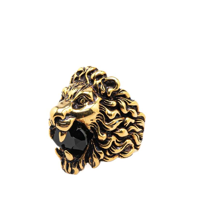 Gucci Gold Plated Lion Head Ring Gold Metal Good condition - Back View