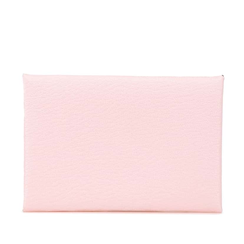 Hermès Chevre Mysore Calvi Duo Card Holder Pink Leather Good condition - Front View