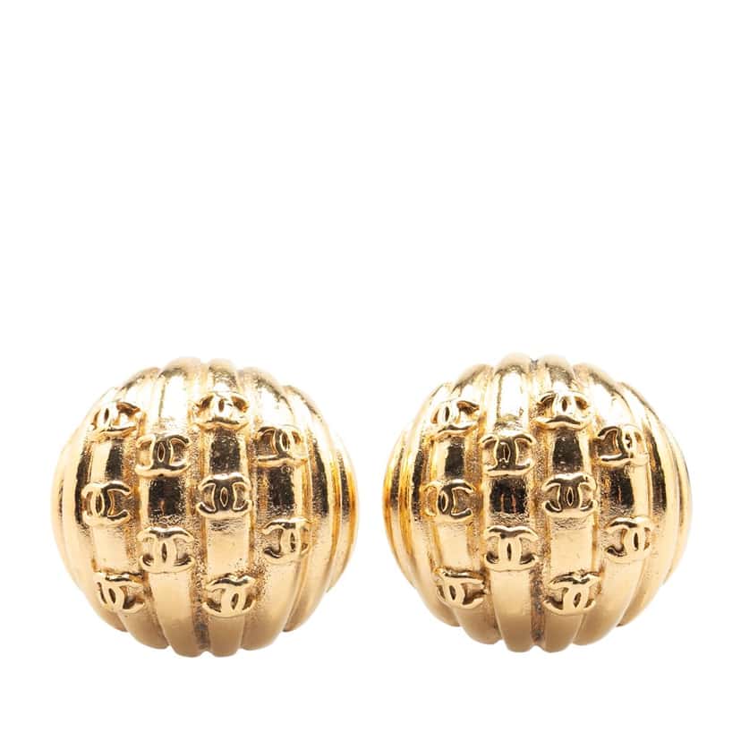 Chanel Gold Plated CC Dome Clip On Earrings Gold Metal Good condition - Front View