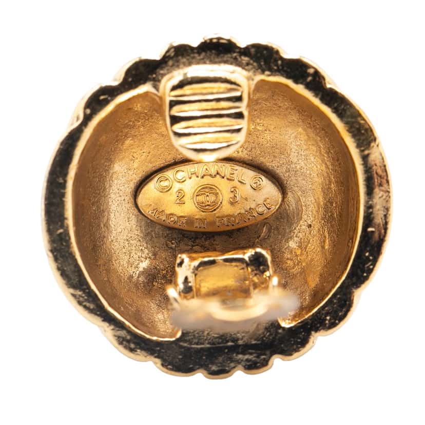 Chanel Gold Plated CC Dome Clip On Earrings Gold Metal Good condition - Inside View