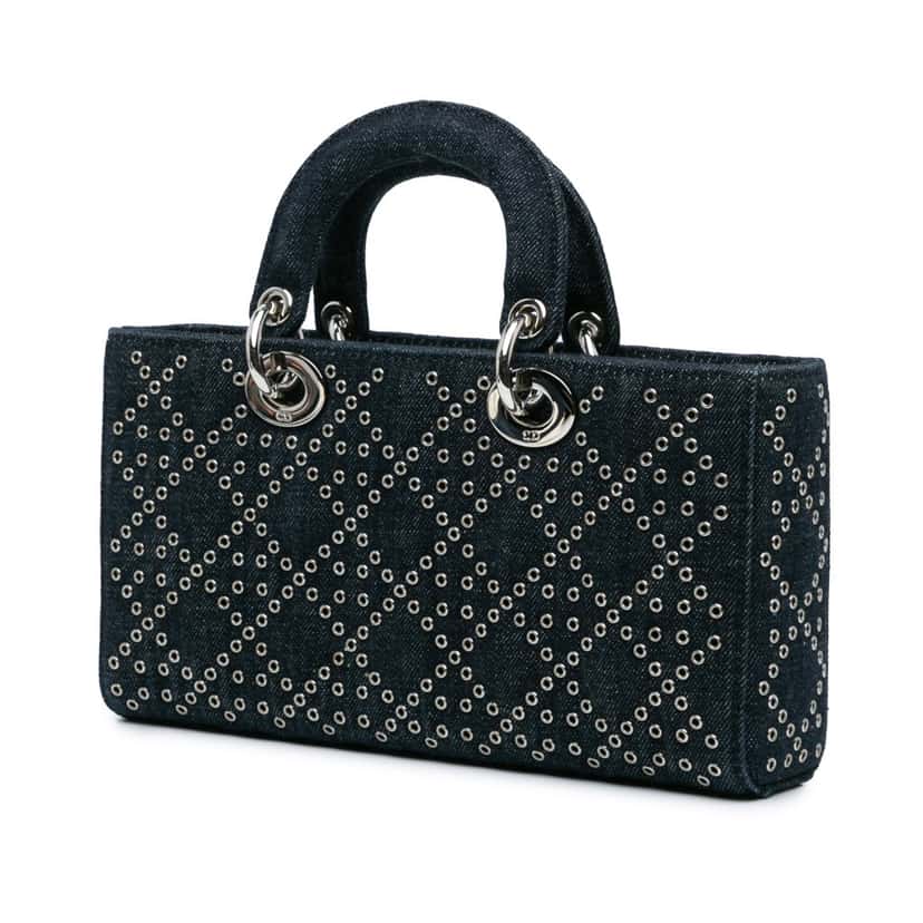 Dior Medium Denim Cannage Eyelet Lady D Joy Blue Denim Very good condition - Back View