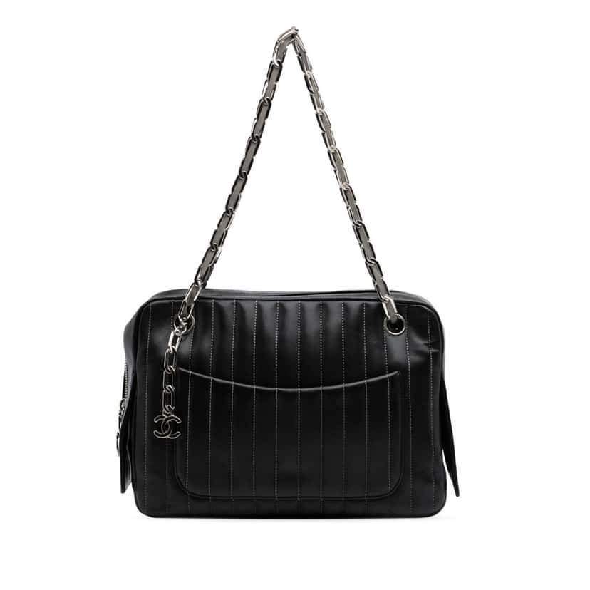 Chanel Medium Vertical Quilted Lambskin Mademoiselle Camera Bag Black Leather Good condition - Front View