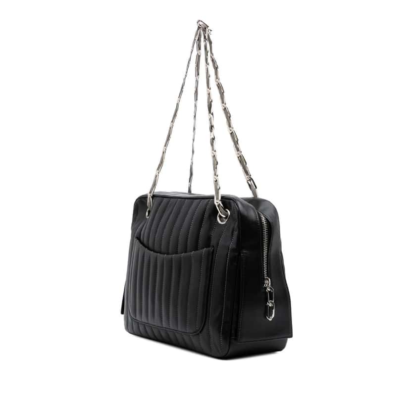 Chanel Medium Vertical Quilted Lambskin Mademoiselle Camera Bag Black Leather Good condition - Back View