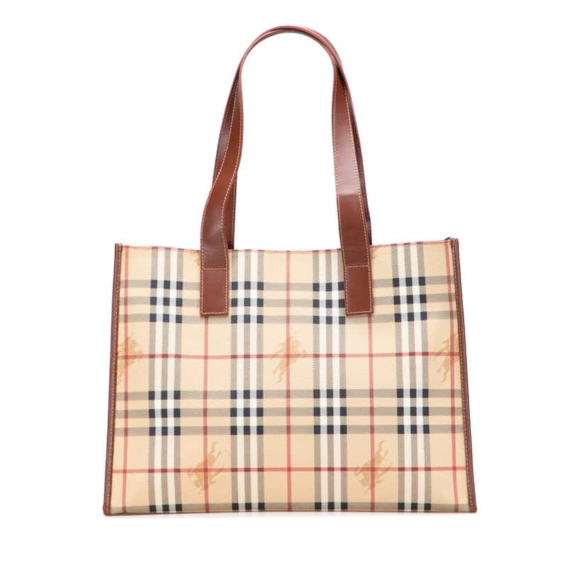 Burberry Haymarket Check Coated Canvas Tote Brown Canvas Good condition - Front View