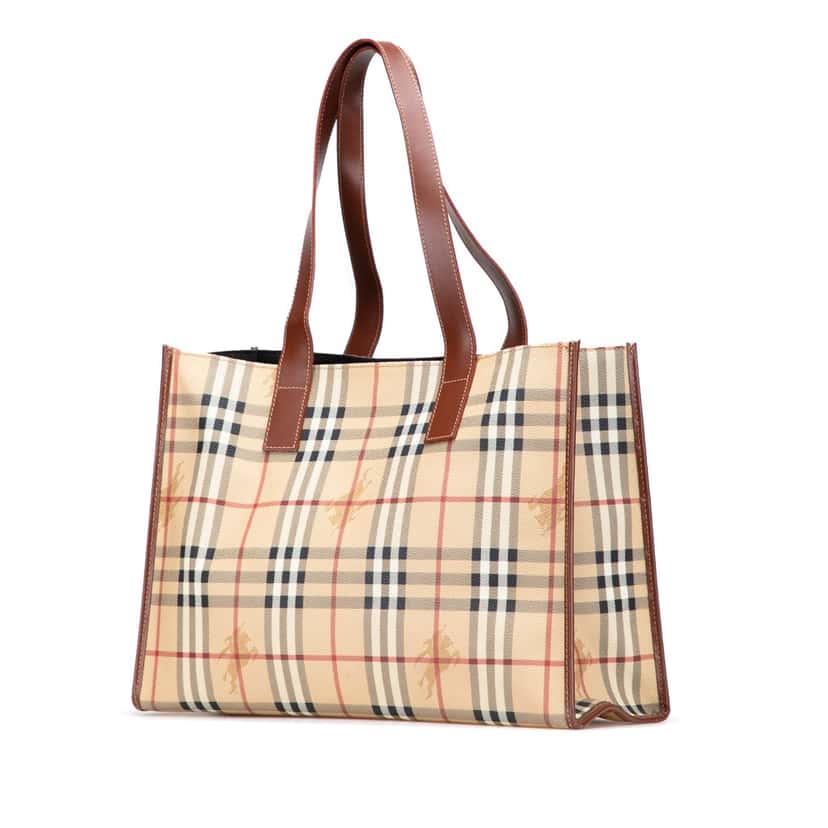 Burberry Haymarket Check Coated Canvas Tote Brown Canvas Good condition - Back View