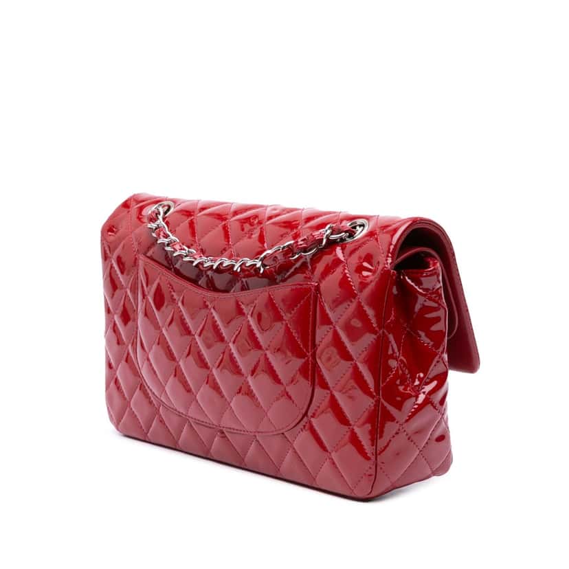 Chanel Medium Classic Patent Double Flap Red Leather Good condition - Back View