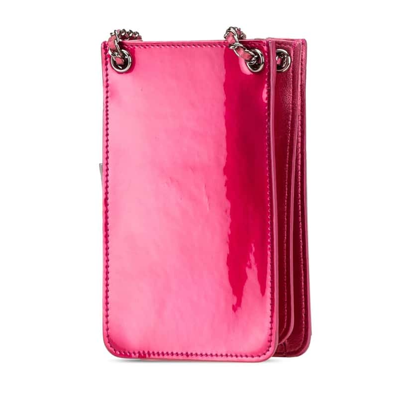Chanel CC Patent Phone Holder Crossbody Pink Leather Very good condition - Back View