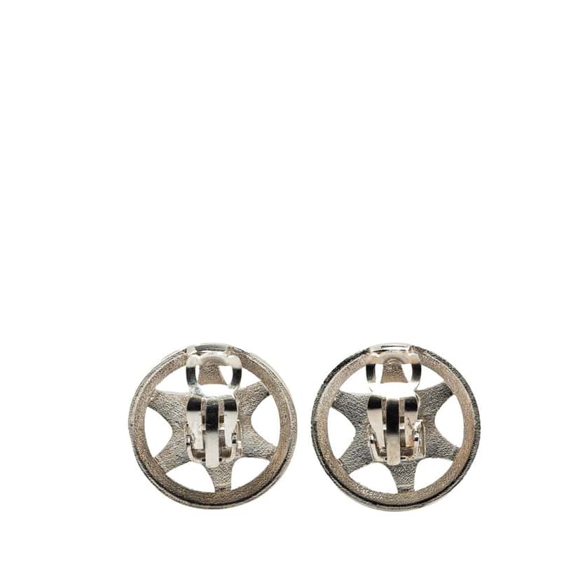 Chanel Silver CC Round Star Clip On Earrings Silver Silver Good condition - Back View