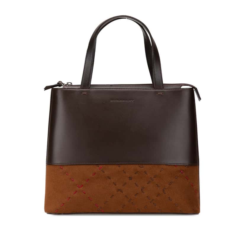 Burberry Leather and Suede Stitch Tote Brown Leather Good condition - Front View