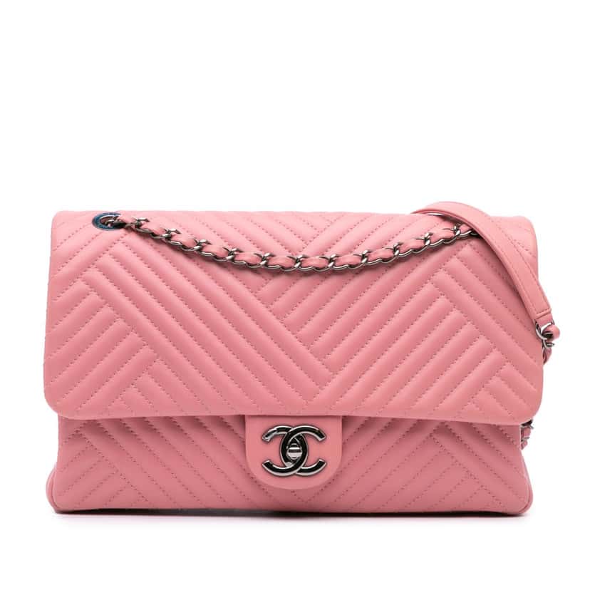 Chanel Medium Lambskin CC Crossing Flap Pink Leather Good condition - Front View