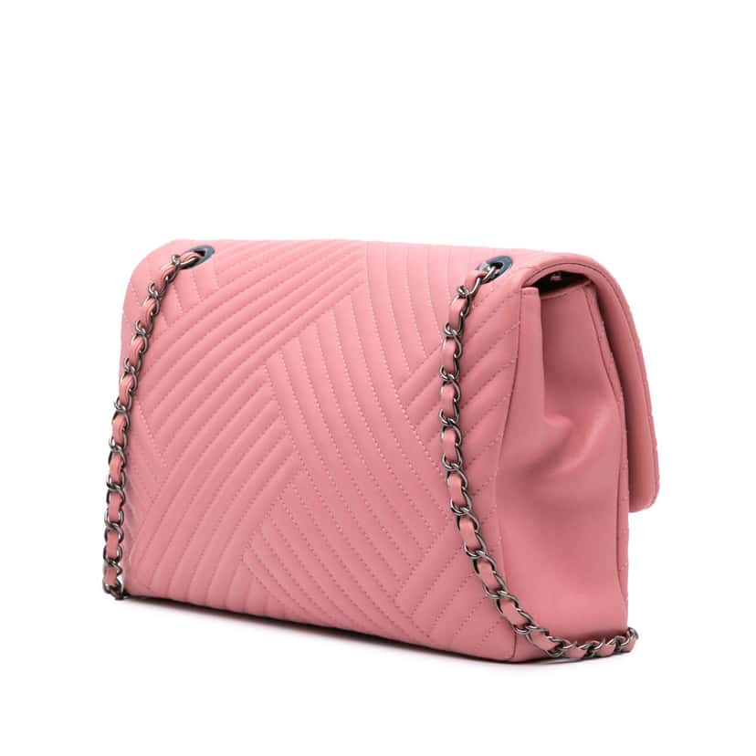 Chanel Medium Lambskin CC Crossing Flap Pink Leather Good condition - Back View