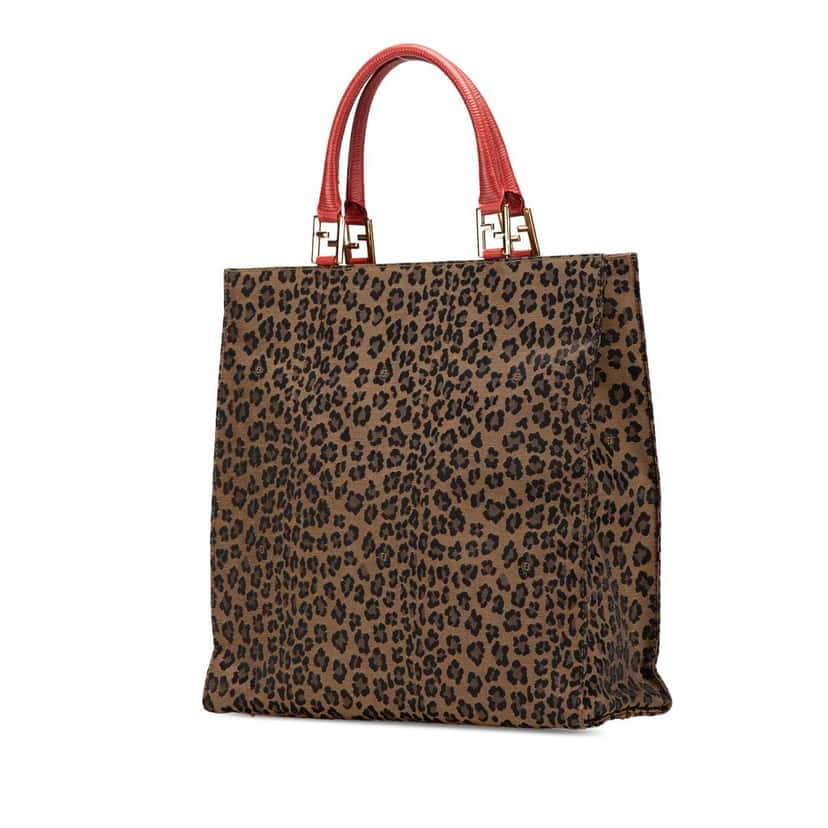Fendi Leopard Print Canvas Tote Brown Canvas Good condition - Back View