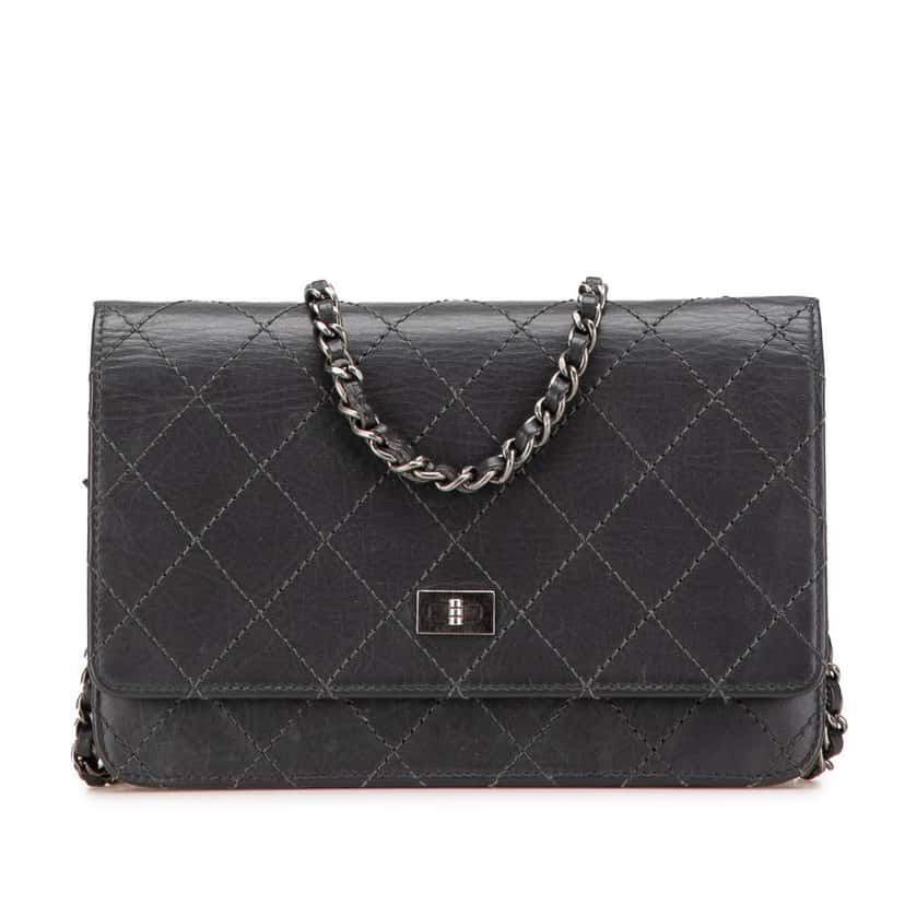 Chanel Reissue 2.55 Stitched Calfskin Wallet on Chain Grey Leather Good condition - Front View