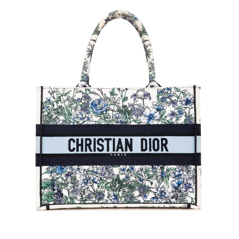 Dior Medium Canvas Embroidered Flowers Book Tote Blue Canvas Good condition - Front View