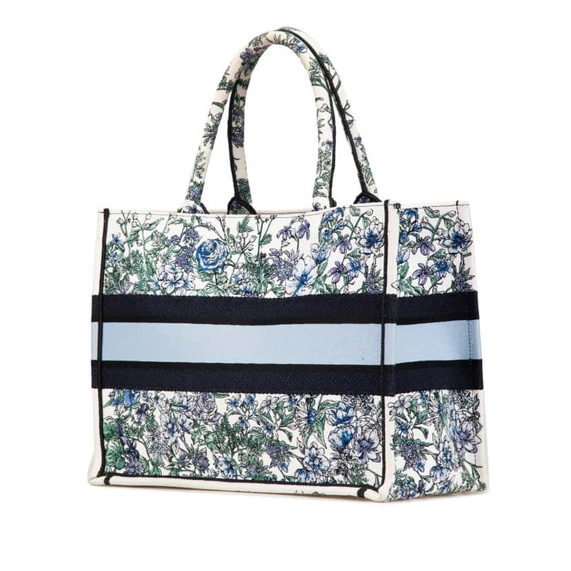 Dior Medium Canvas Embroidered Flowers Book Tote Blue Canvas Good condition - Back View