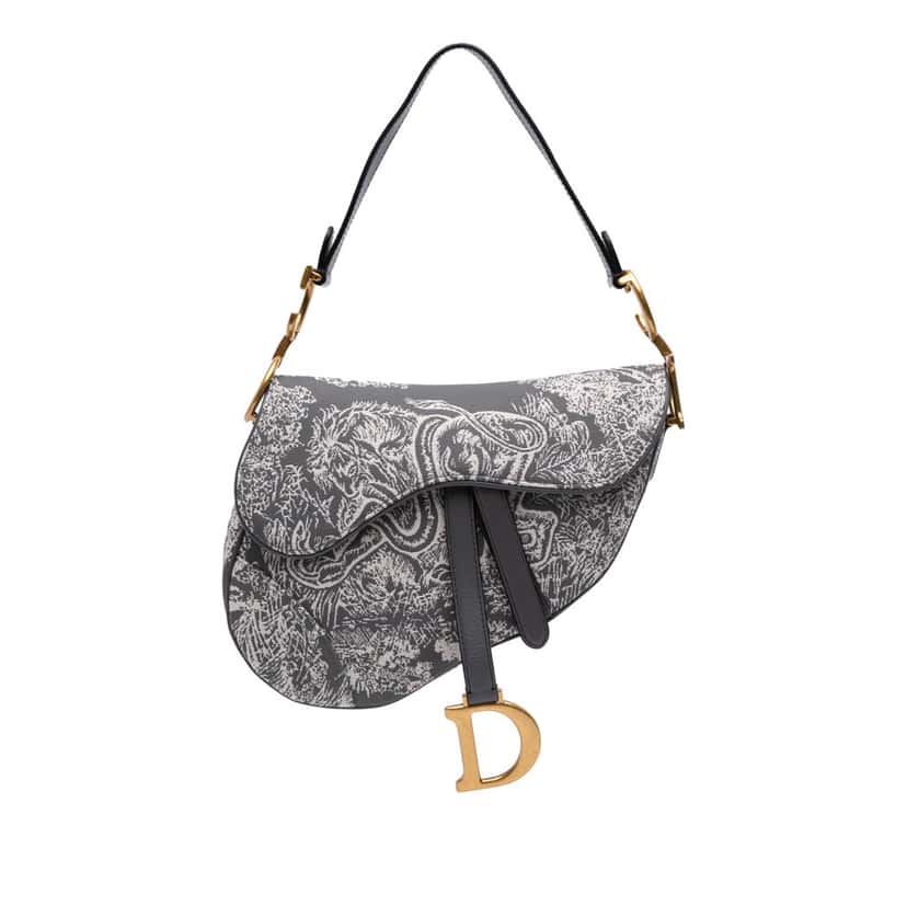 Dior Canvas Reverse Embroidered Toile De Jouy Saddle Bag Grey Canvas Good condition - Front View