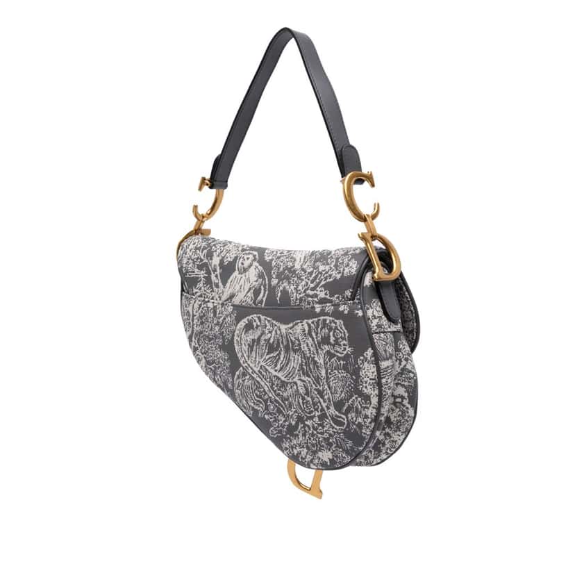 Dior Canvas Reverse Embroidered Toile De Jouy Saddle Bag Grey Canvas Good condition - Back View