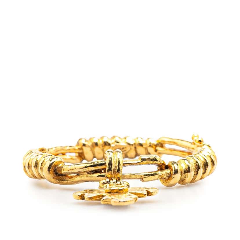 Chanel Gold Plated CC Engraved Cross Bracelet Gold Metal Good condition - Front View