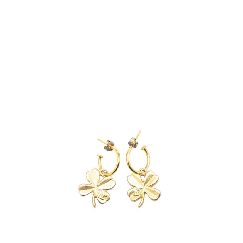 Chanel Gold Plated Clover Hoop Push Back Earrings Gold Metal Good condition - Front View