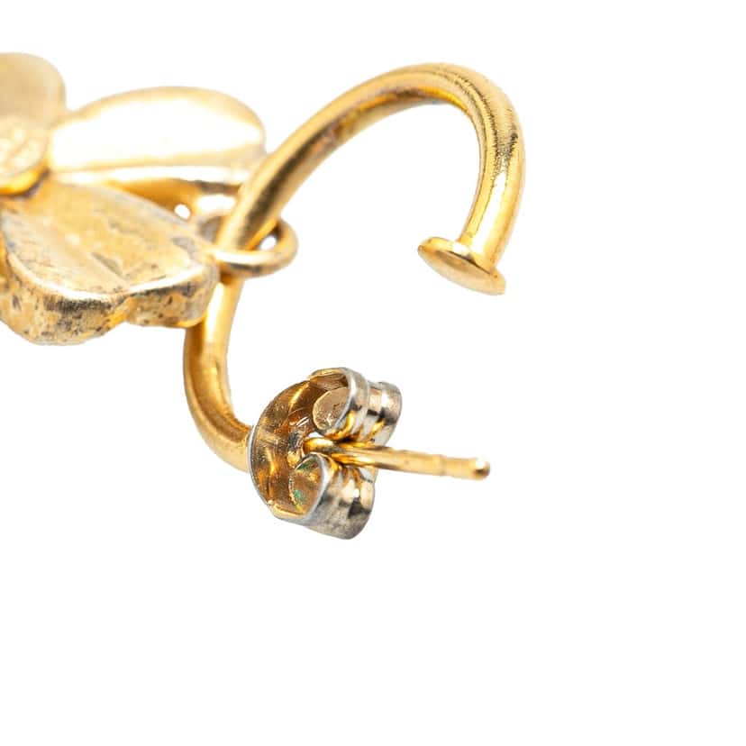 Chanel Gold Plated Clover Hoop Push Back Earrings Gold Metal Good condition - Box View