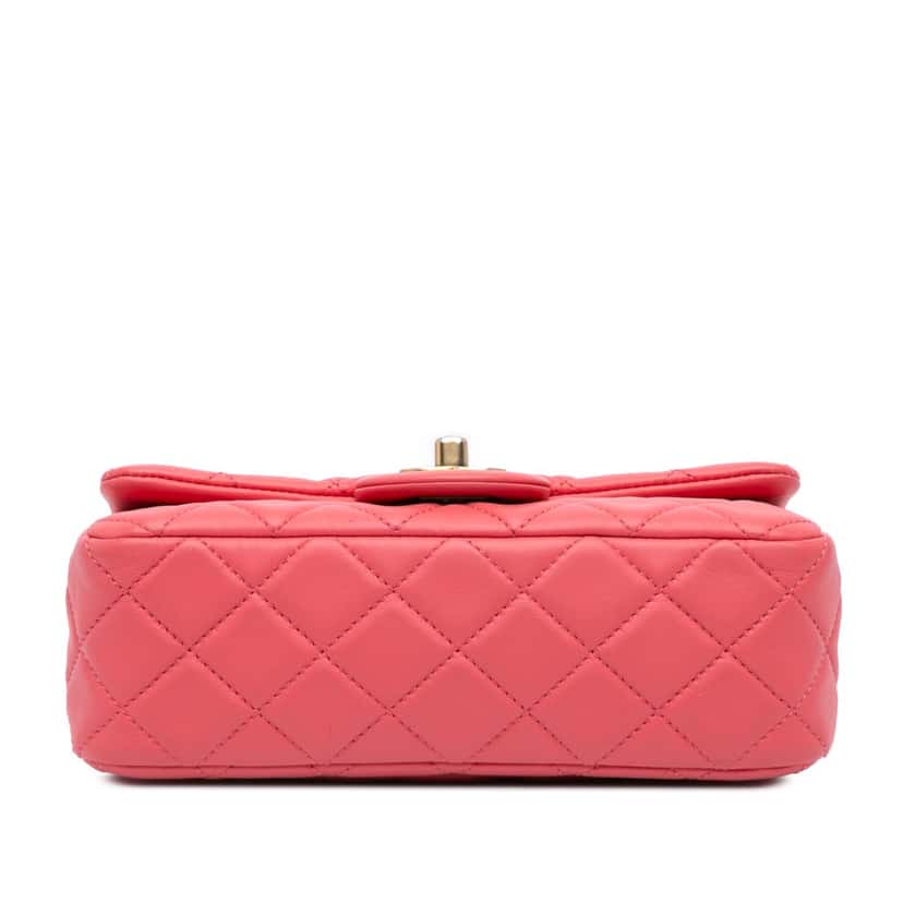 Chanel Mini Rectangular Classic Lambskin Pearl Crush Single Flap Pink Leather Good condition - Inside View