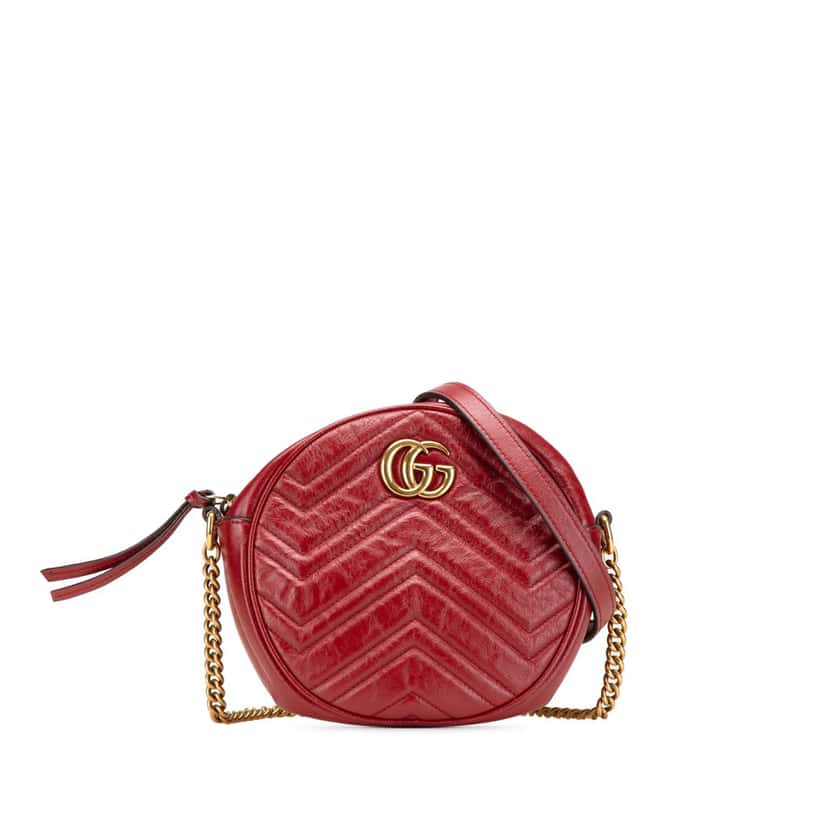 Gucci Mini GG Marmont Matelasse Leather Round Crossbody Red Leather Good condition - Front View