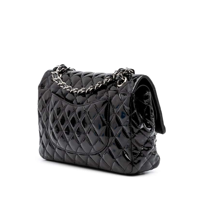 Chanel Medium Classic Patent Double Flap Black Leather Good condition - Back View