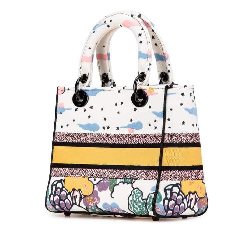 Dior Medium Canvas Embroidered Ciel De Reve Lady D Lite White Canvas Good condition - Back View