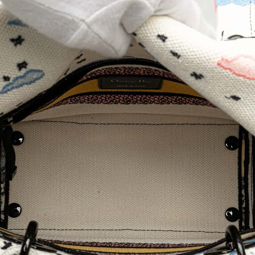 Dior Medium Canvas Embroidered Ciel De Reve Lady D Lite White Canvas Good condition - Model View
