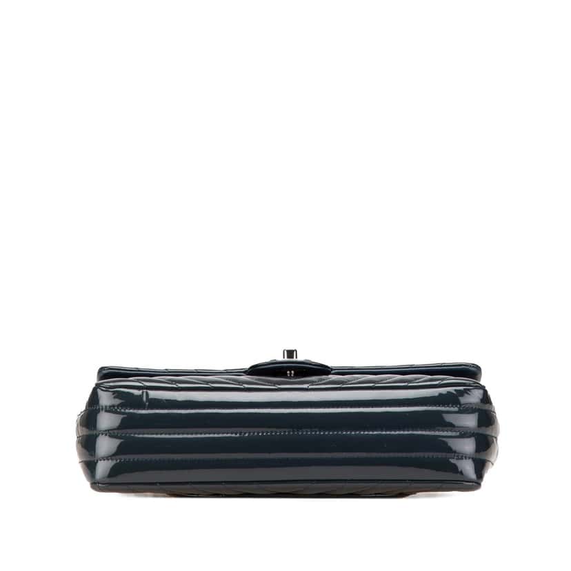 Chanel Medium Classic Chevron Patent Double Flap Blue Leather Good condition - Inside View