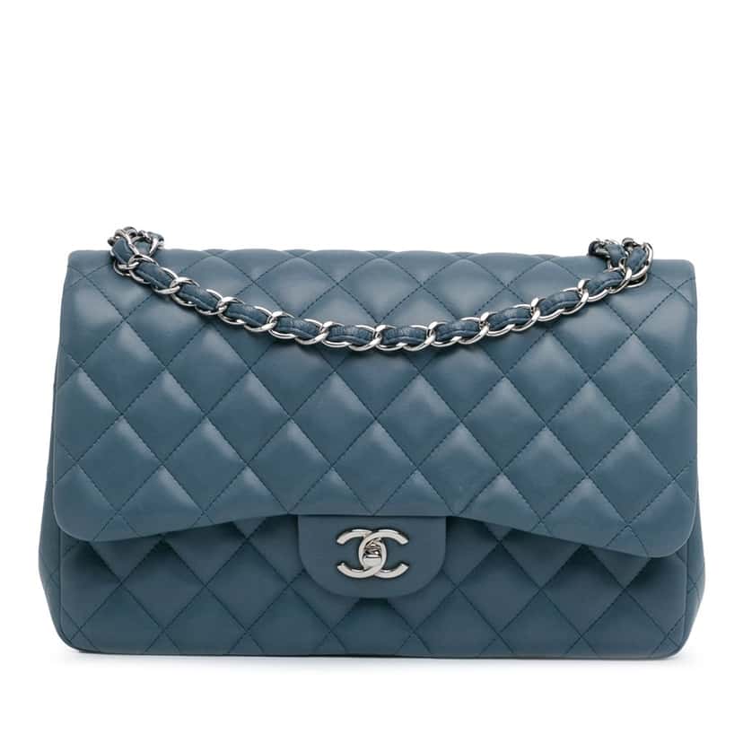 Chanel Jumbo Classic Lambskin Double Flap Blue Leather Good condition - Front View