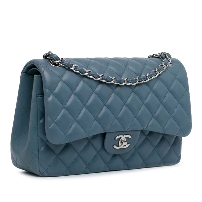 Chanel Jumbo Classic Lambskin Double Flap Blue Leather Good condition - Back View