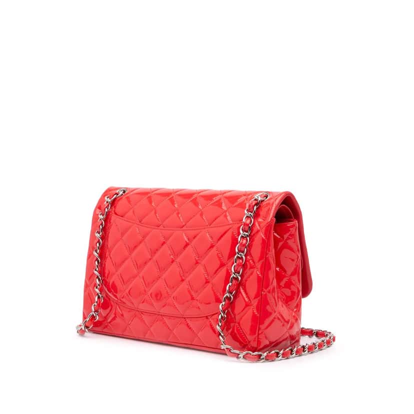 Chanel Jumbo Classic Patent Double Flap Red Leather Good condition - Back View