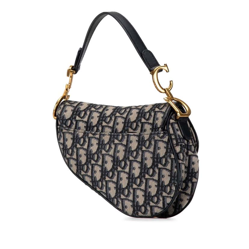 Dior Mini Oblique Canvas Saddle Bag Blue Canvas Good condition - Back View
