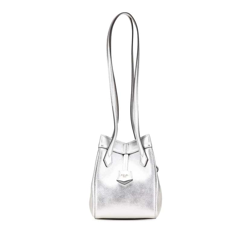 Fendi Mini Leather Origami Shoulder Bag Silver Leather Good condition - Front View