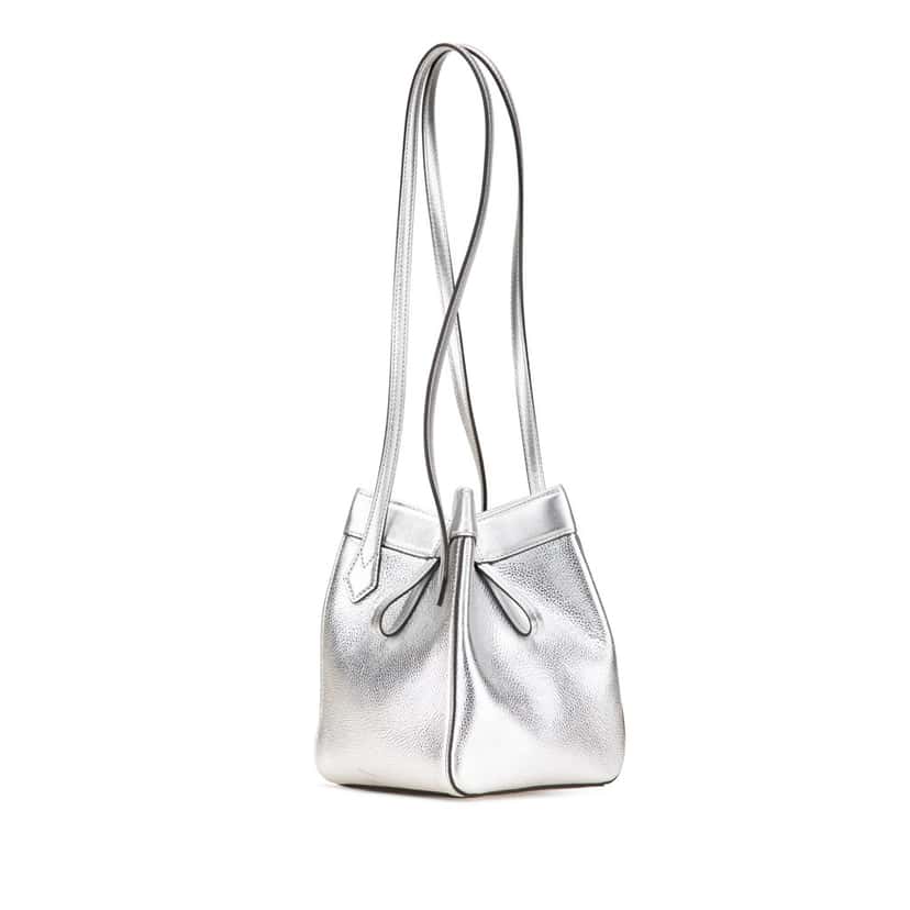 Fendi Mini Leather Origami Shoulder Bag Silver Leather Good condition - Back View